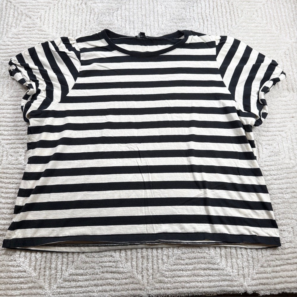 J.Crew Striped Puff Sleeve T-Shirt Women's 3X Black White Nautical Parisian Girl